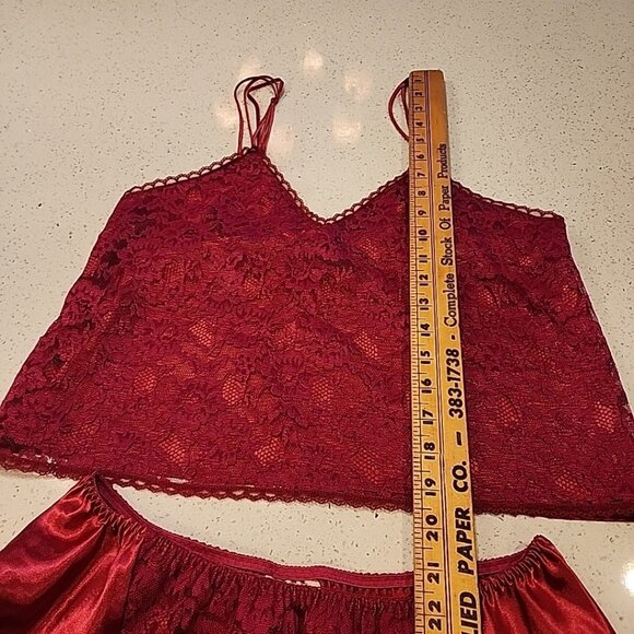 Vintage Victorias Secret Women's Size M Satin Cami High Short Set Gold Label Red - Picture 3 of 9